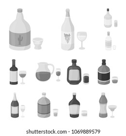 Types of alcohol monochrome icons in set collection for design. Alcohol in bottles vector symbol stock web illustration.