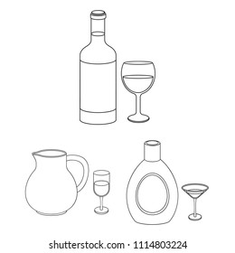 Types of alcohol outline icons in set collection for design. Alcohol in bottles vector symbol stock web illustration.