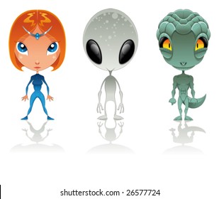 Types of aliens. Funny cartoon and vector characters