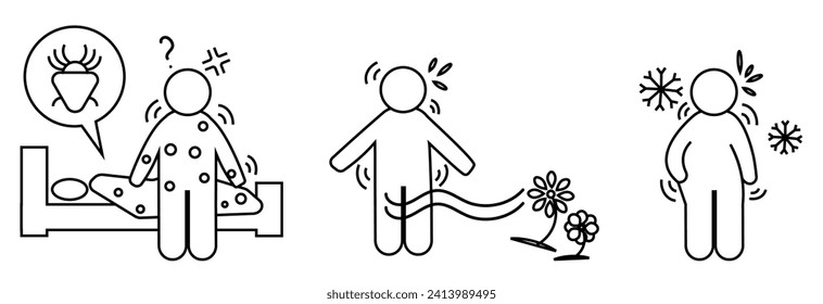Types of allergies. Runny nose and itchy skin.