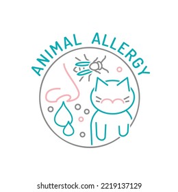 Types of allergy. Allergies caused by house cats. Runny, stuffy nose. Creative medical icon in outline style. Editable vector illustration isolated on a transparent background.