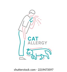 Types of allergy. Allergies caused by house cats. Runny, stuffy nose. Creative medical icon in outline style. Editable vector illustration isolated on a transparent background.