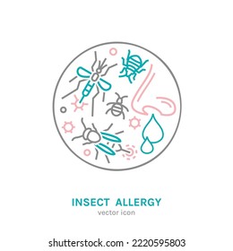 Types of allergy. Allergies caused by insect bites. Allergic reaction around the sting. Creative medical icon in outline style. Editable vector illustration isolated on a white background. 