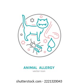 Types of allergy. Allergies caused by house cats. Runny, stuffy nose. Creative medical icon in outline style. Editable vector illustration isolated on a transparent background.