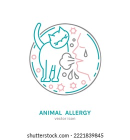 Types of allergy. Allergies caused by house cats. Runny, stuffy nose. Creative medical icon in outline style. Editable vector illustration isolated on a transparent background.