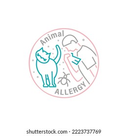 Types of allergy. Allergies caused by house cats. Runny, stuffy nose. Creative medical icon in outline style. Editable vector illustration isolated on a transparent background.