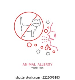 Types of allergy. Allergies caused by house cats. Runny, stuffy nose. Creative medical icon in outline style. Editable vector illustration isolated on a transparent background.