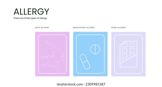 Types of Allergy Banner on Light Background. Stylish Banner with Text and Icons for Healthcare and Medical