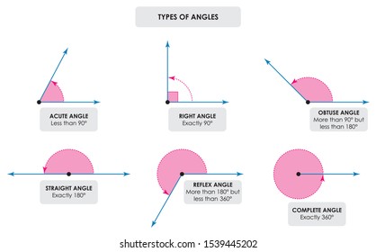 Types Of Angles Geometry Maths Mathematical Education Diagram Vector Illustration