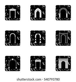Types of arches icons set. Grunge illustration of 9 types of arches vector icons for web