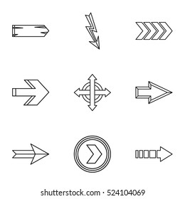 Types of arrows icons set. Outline illustration of 9 types of arrows vector icons for web