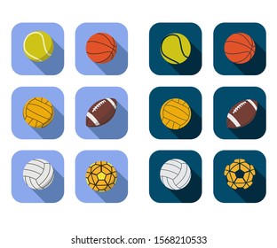 Вifferent types of balls icons in classic and stylized flat style