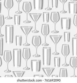 Types of bar glasses. Seamless pattern with alcohol glassware.