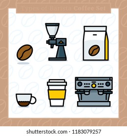 Types of barista coffee colored set - 2