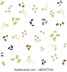 Types of bean. Food flat hand drawn seamless pattern. Healthy nutrition texture. Organic food illustrations. Vegan, vegetarian sketch color clipart. Kitchen textile, wrapping paper, vector background