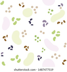 Types of bean. Food flat hand drawn seamless pattern. Healthy nutrition texture. Organic food illustrations. Vegan, vegetarian sketch color clipart. Kitchen textile, wrapping paper, vector background