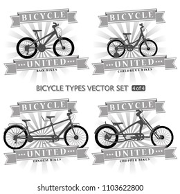 Types of bicycles in the form of silhouettes. Bikes are located on separate layers and can be used without framing.