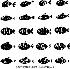 Types of black fish, illustration, vector on white background.