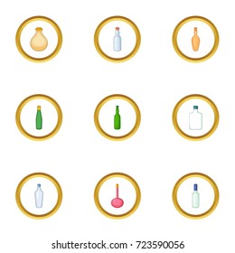 Types of bottle icons set. Cartoon style set of 9 types of bottle vector icons for web design