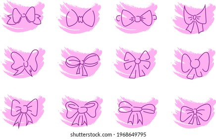 Types of bows, icon illustration, vector on white background
