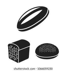 Types of bread black icons in set collection for design. Bakery products vector symbol stock web illustration.