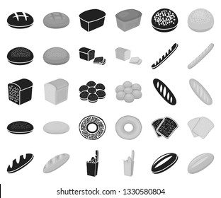 Types of bread black,monochrome icons in set collection for design. Bakery products vector symbol stock web illustration.
