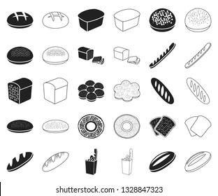 Types of bread black,outline icons in set collection for design. Bakery products vector symbol stock web illustration.
