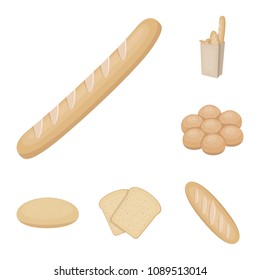 Types of bread cartoon icons in set collection for design. Bakery products vector symbol stock web illustration.