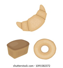 Types of bread cartoon icons in set collection for design. Bakery products vector symbol stock web illustration.