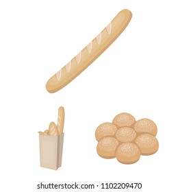 Types of bread cartoon icons in set collection for design. Bakery products vector symbol stock web illustration.