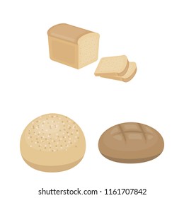Types of bread cartoon icons in set collection for design. Bakery products vector symbol stock web illustration.