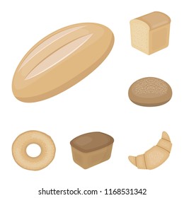 Types of bread cartoon icons in set collection for design. Bakery products vector symbol stock web illustration.