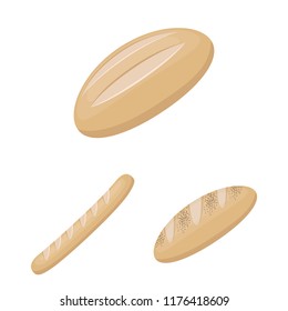 Types of bread cartoon icons in set collection for design. Bakery products vector symbol stock web illustration.