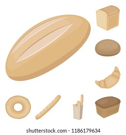 Types of bread cartoon icons in set collection for design. Bakery products vector symbol stock web illustration.