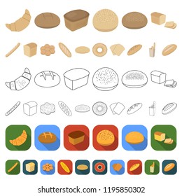 Types of bread cartoon icons in set collection for design. Bakery products vector symbol stock web illustration.