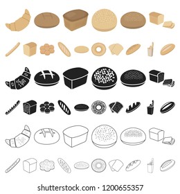 Types of bread cartoon icons in set collection for design. Bakery products vector symbol stock web illustration.