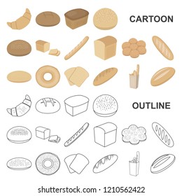 Types of bread cartoon icons in set collection for design. Bakery products vector symbol stock web illustration.