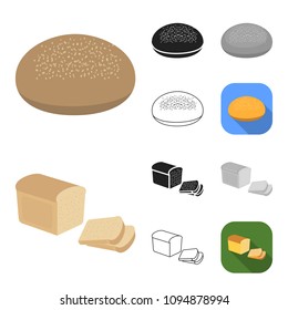 Types of bread cartoon,black,flat,monochrome,outline icons in set collection for design. Bakery products vector symbol stock web illustration.