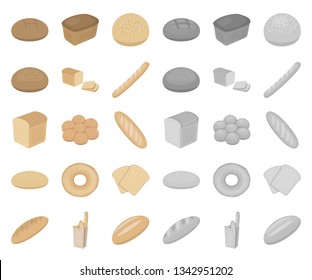 Types of bread cartoon,mono icons in set collection for design. Bakery products vector symbol stock web illustration.