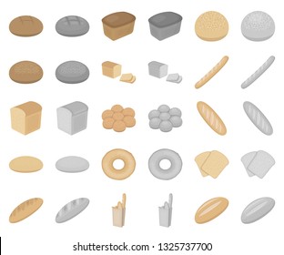 Types of bread cartoon,monochrom icons in set collection for design. Bakery products vector symbol stock web illustration.
