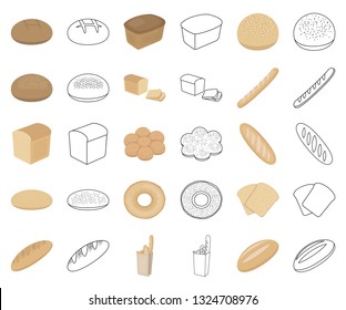 Types of bread cartoon,outline icons in set collection for design. Bakery products vector symbol stock web illustration.