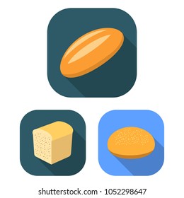 Types of bread flat icons in set collection for design. Bakery products vector symbol stock web illustration.