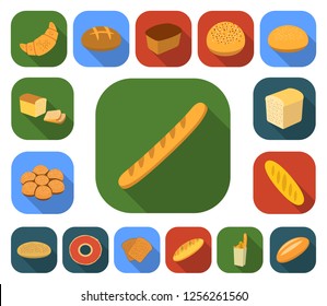Types of bread flat icons in set collection for design. Bakery products vector symbol stock web illustration.