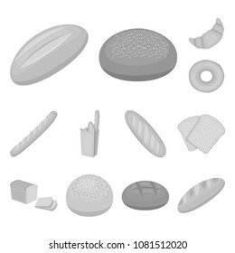 Types of bread monochrome icons in set collection for design. Bakery products vector symbol stock web illustration.