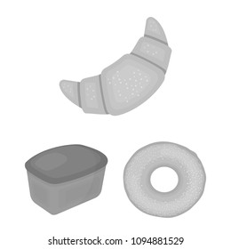 Types of bread monochrome icons in set collection for design. Bakery products vector symbol stock web illustration.