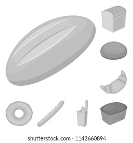 Types of bread monochrome icons in set collection for design. Bakery products vector symbol stock web illustration.