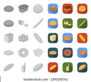 Types of bread mono,flat icons in set collection for design. Bakery products vector symbol stock web illustration.