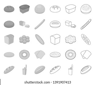 Types of bread mono,outline icons in set collection for design. Bakery products vector symbol stock web illustration.