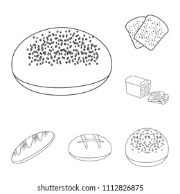 Types of bread outline icons in set collection for design. Bakery products vector symbol stock web illustration.
