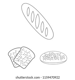 Types of bread outline icons in set collection for design. Bakery products vector symbol stock web illustration.